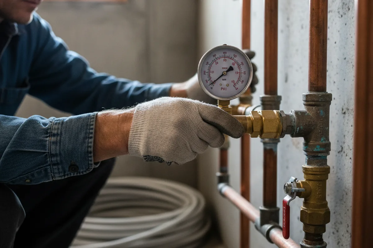 Pressure testing a repaired line during Water Line Repair in New Middletown